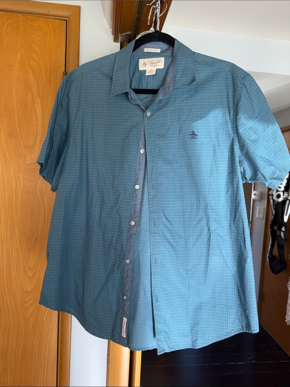 Original Penguin Short-Sleeve Teal Micro-Print Button-Down Shirt